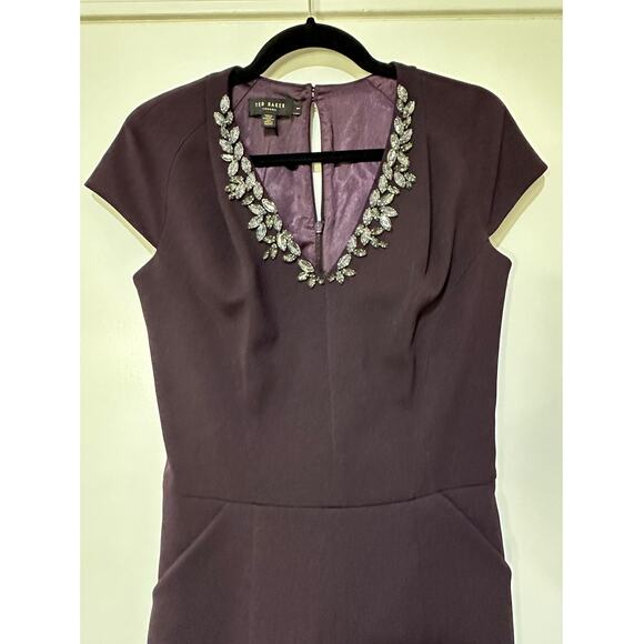 Ted Baker Nuada Cap Sleeve Deep Purple Jeweled Elegant Romper Size 4 US NWOT - Picture 15 of 15